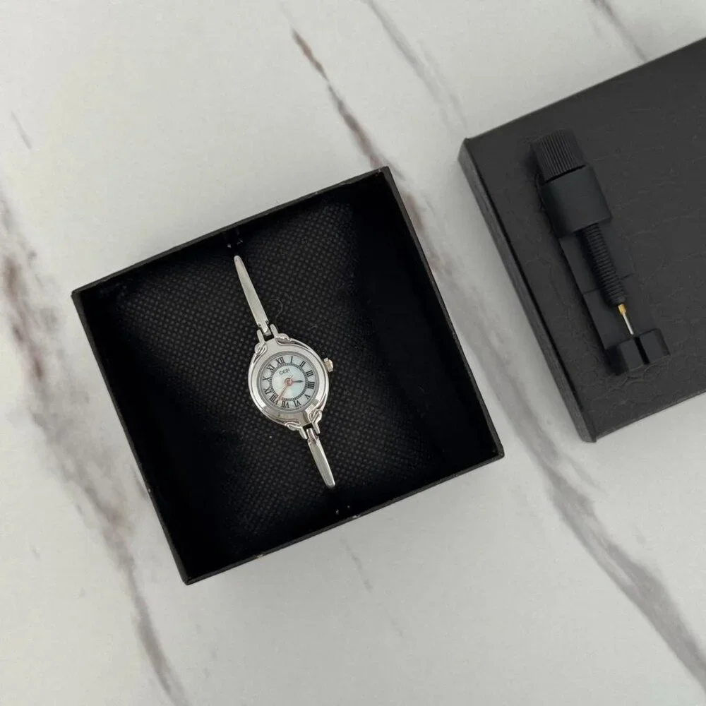 SKU:0203 Silver baby blue mini vintage vibe Watch+ in a gift bag Stainless steel